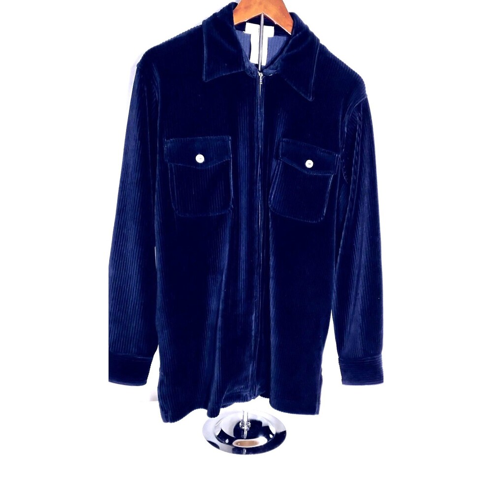 Jones New York Sport Navy Blue Thick Corduroy Zip Front Jacket Shacket Small
